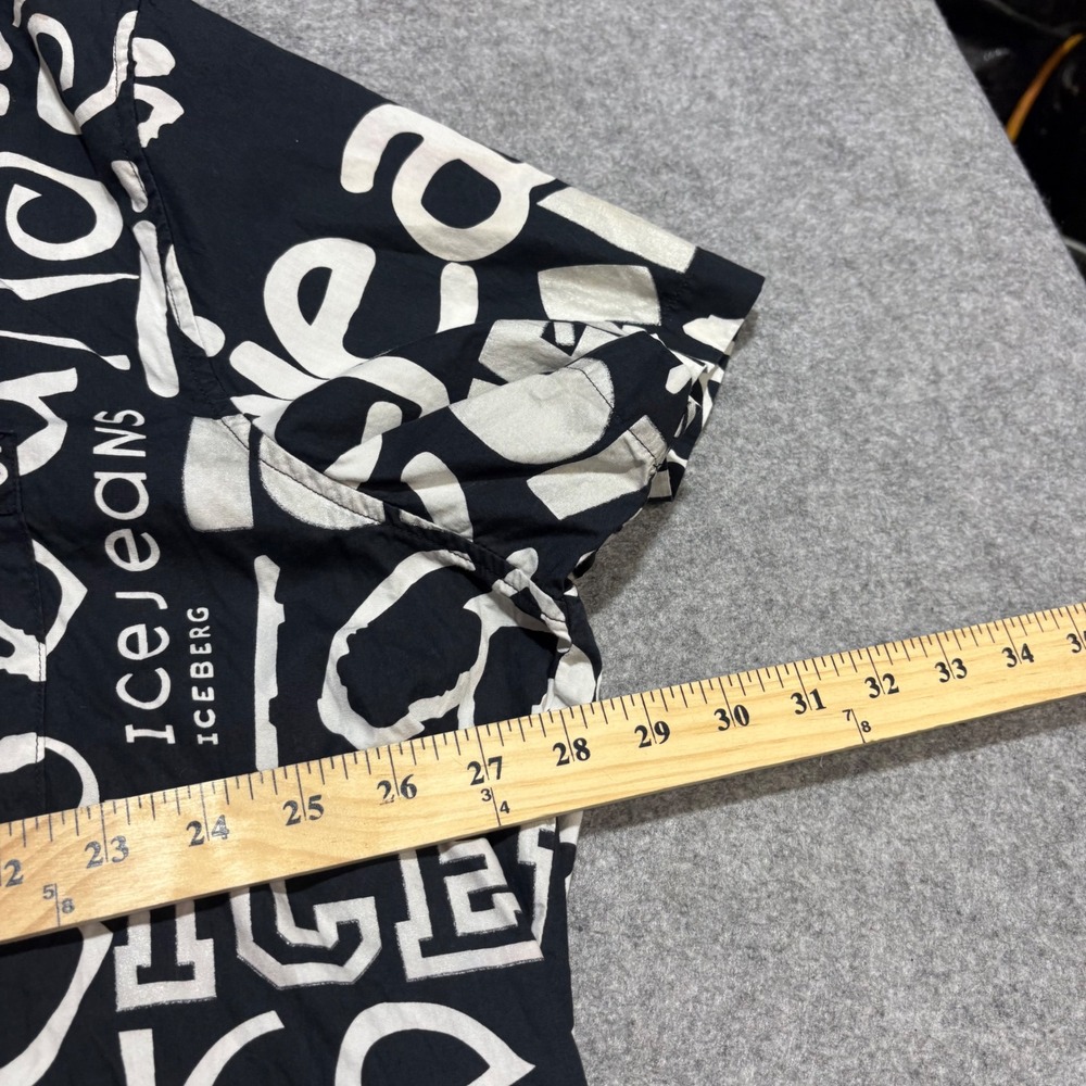 Iceberg Ice Jeans Men XXXL Black White Logo Print Short Sleeve Button Down Shirt - Picture 8 of 8